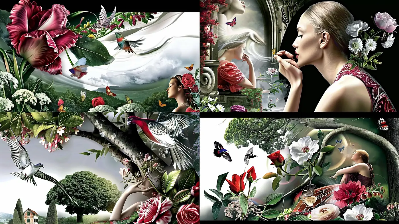 Surreal Botanical Dreamscapes with Vibrant Flora and Ethereal Tones - Midjourney sref style