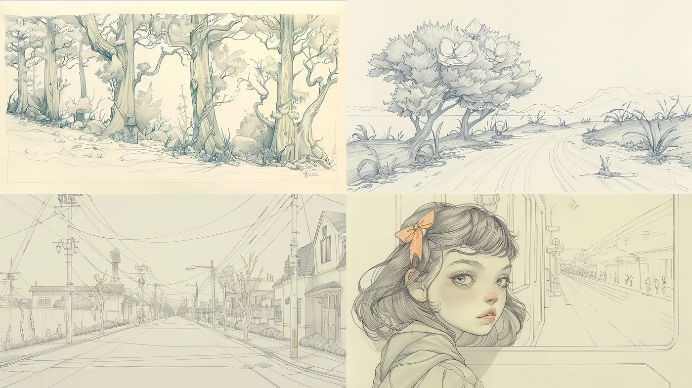 Whimsical Sepia-Toned Sketches with a Hint of Nostalgia - Midjourney sref style