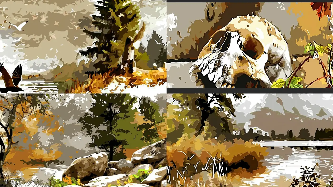 Stylized Nature and Vanitas Series with Earthy Tones and Bold Textures - Midjourney sref style