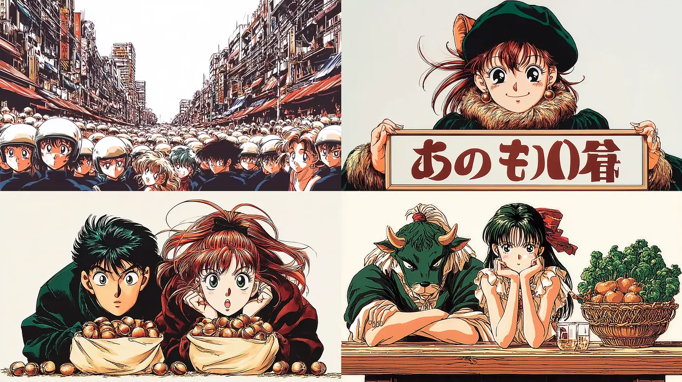 Captivating Retro Anime Aesthetic with Vibrant Character Designs - Midjourney sref style