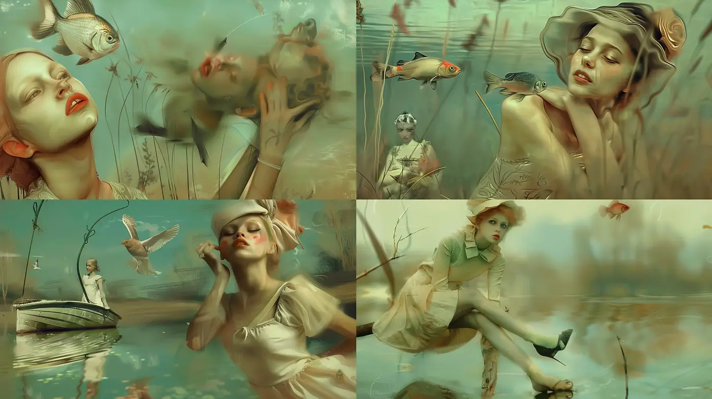 Ethereal Aquatic Dreamscape in Surrealist Overtones - Midjourney sref style