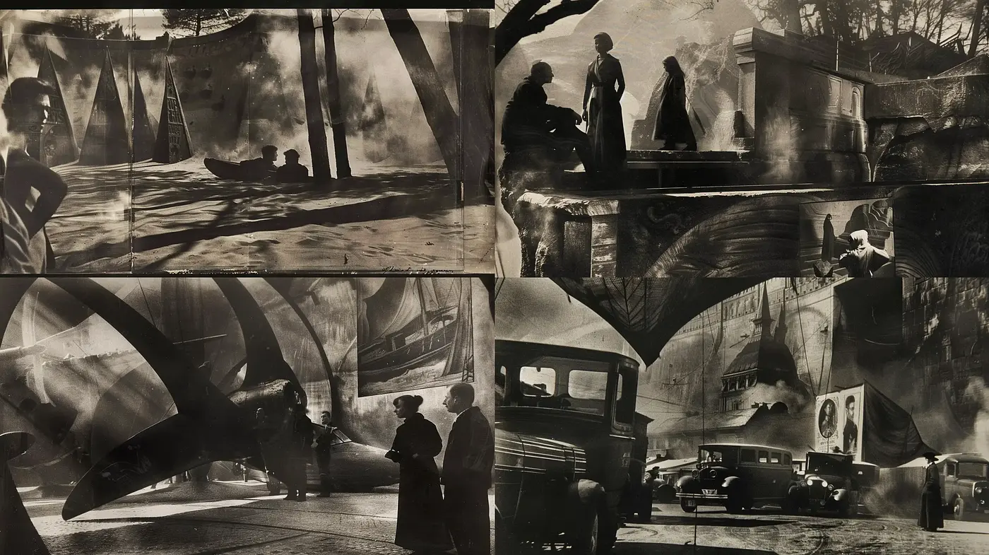 Monochromatic Elegance: A Fusion of Historical Narrative and Shadow Play - Midjourney sref style
