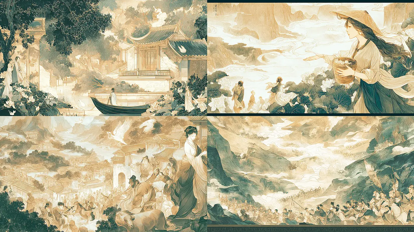 Elegant and Harmonious Representation of Nature and Culture - Midjourney sref style