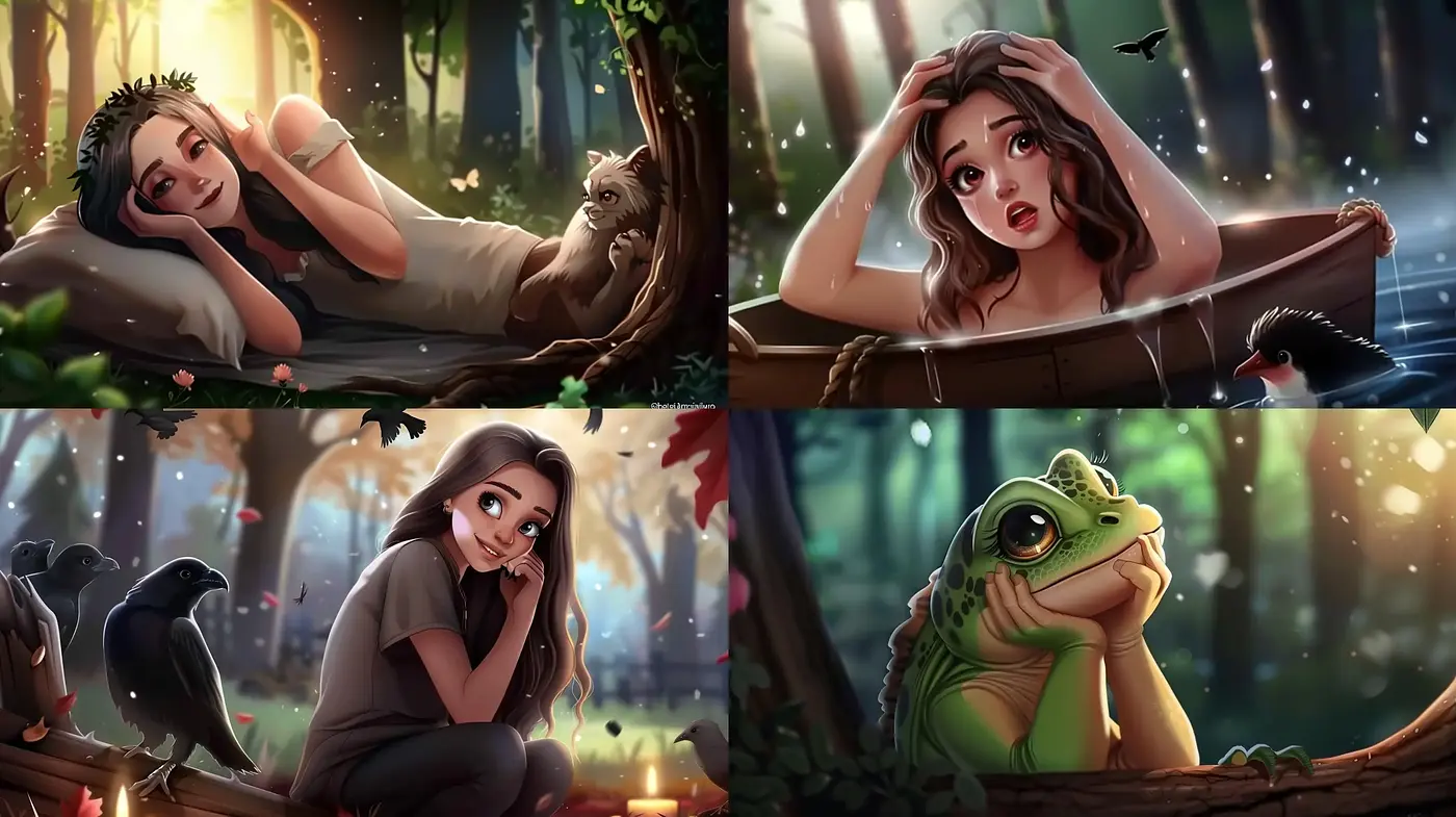 Enchanted Forest Whimsy: A Lush, Detailed Storybook Illustration Style - Midjourney sref style