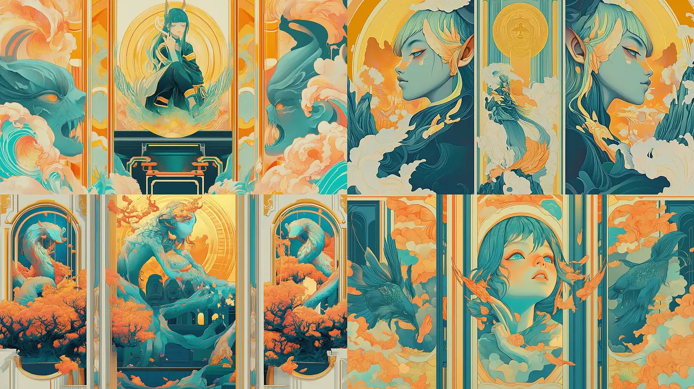 Ethereal Art Nouveau Fusion with a Dreamlike Fantasy Essence - Midjourney sref style