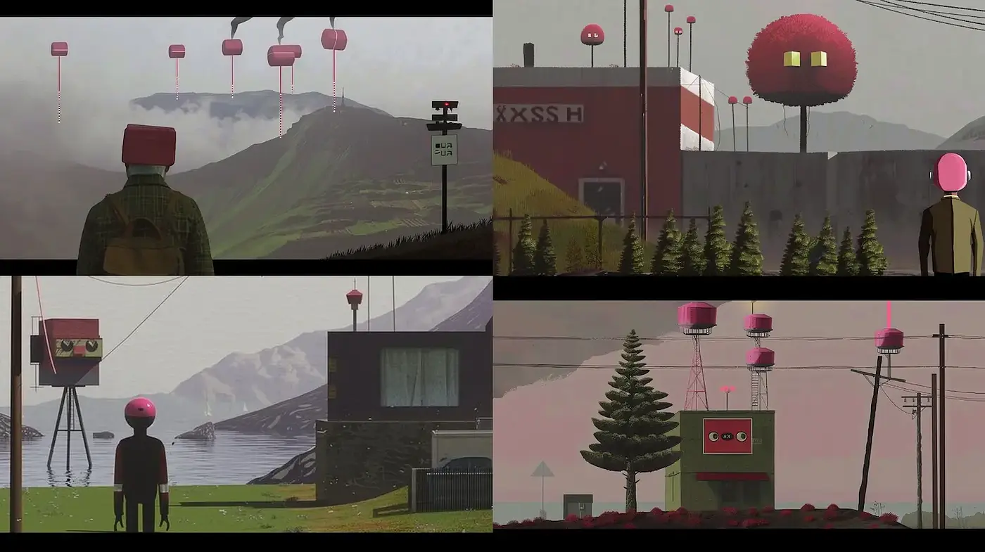 Surreal and whimsical landscape interpretations with a distinct artistic flair - Midjourney sref style