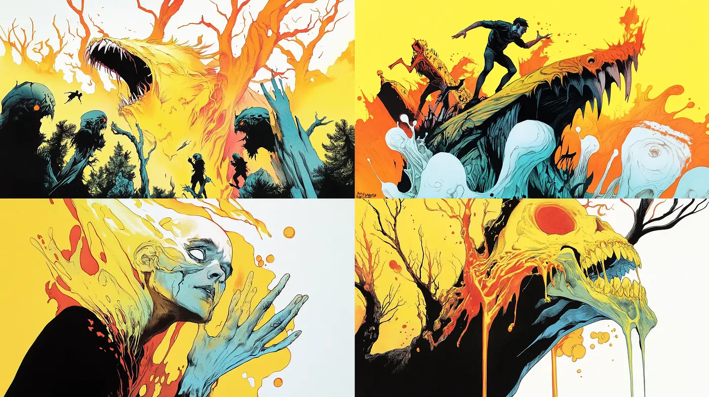 Dynamic Supernatural Artworks with a Vivid Comic-Book Aesthetic - Midjourney sref style