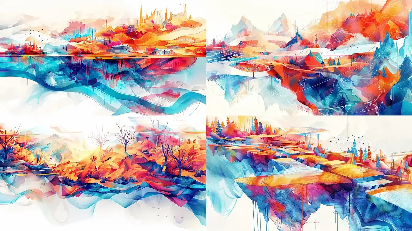 Ethereal Watercolor Dreamscapes with a Digital Twirl - Midjourney sref style