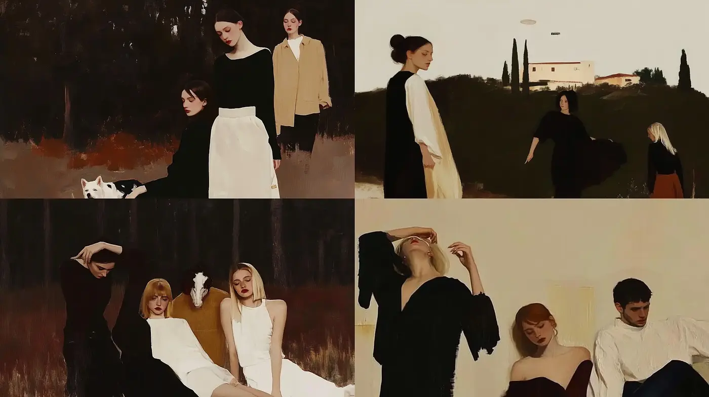 Subdued Elegance in Auburn Hues: A Contemporary Take on Classic Portraiture - Midjourney sref style