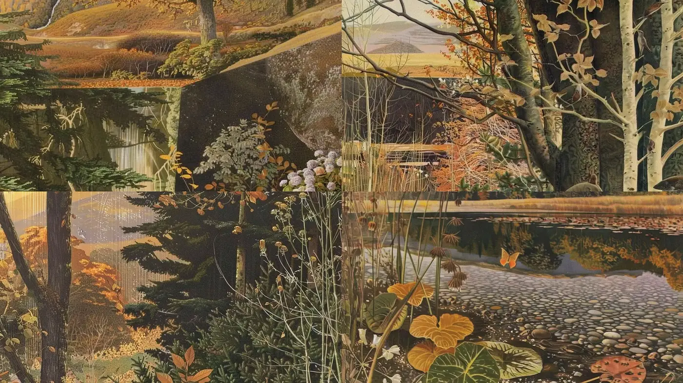 Dappled Light and Earth Tones: A Textured Landscape Fusion - Midjourney sref style