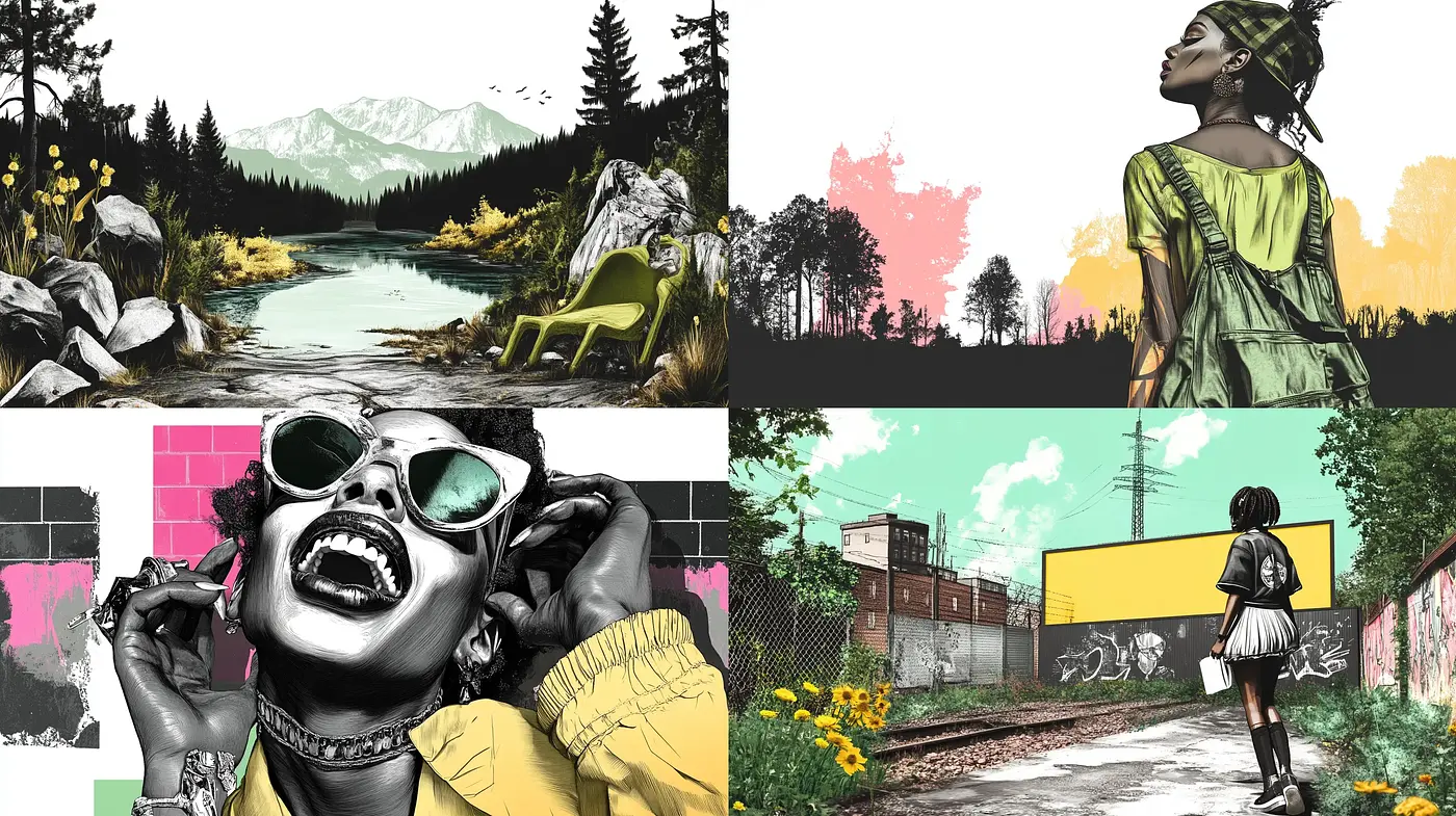 Eclectic Graphic Novel Fusion with Vibrant Accents - Midjourney sref style