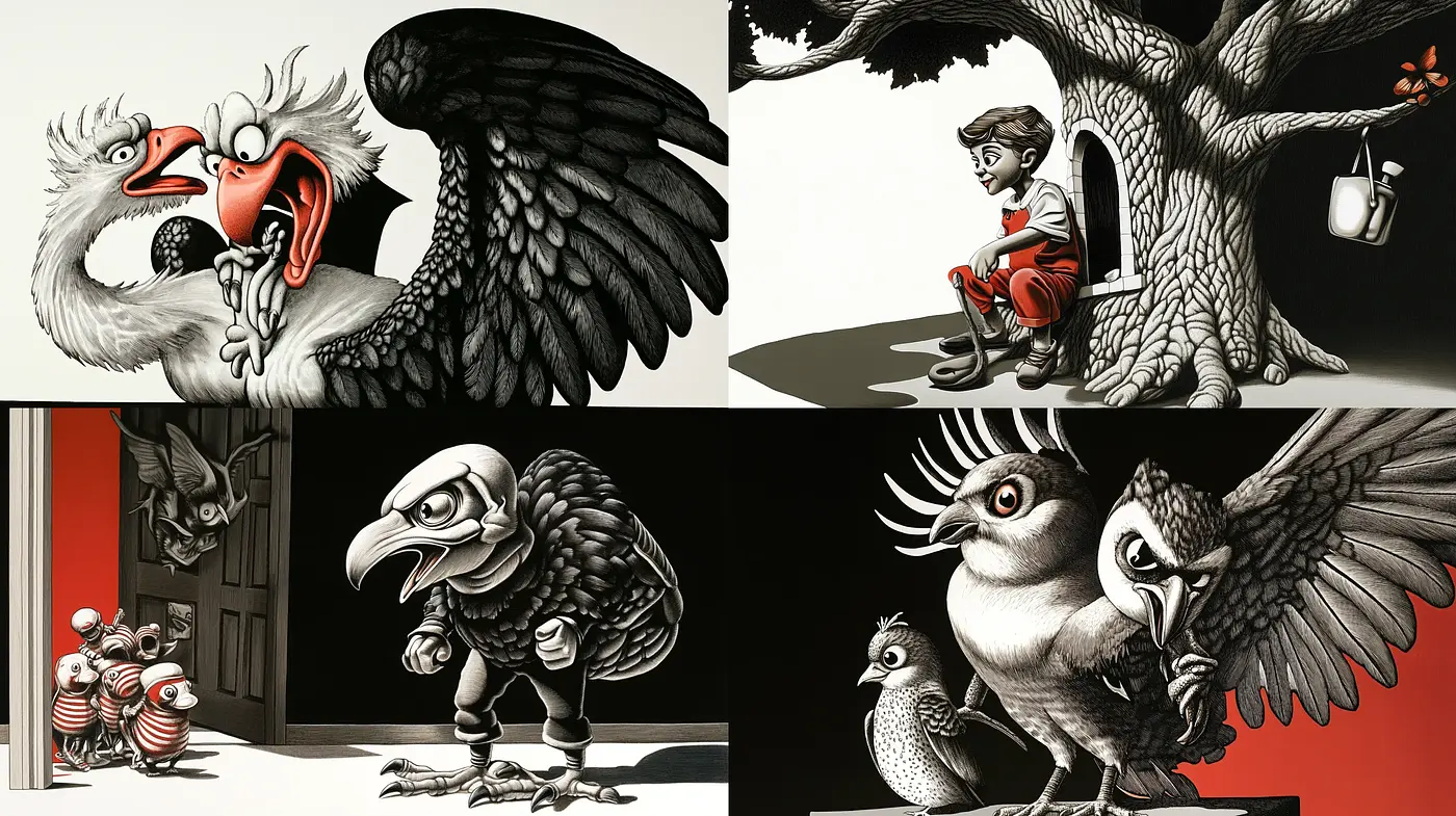 Monochromatic Whimsy: High-Contrast Visual Narratives in Greyscale - Midjourney sref style