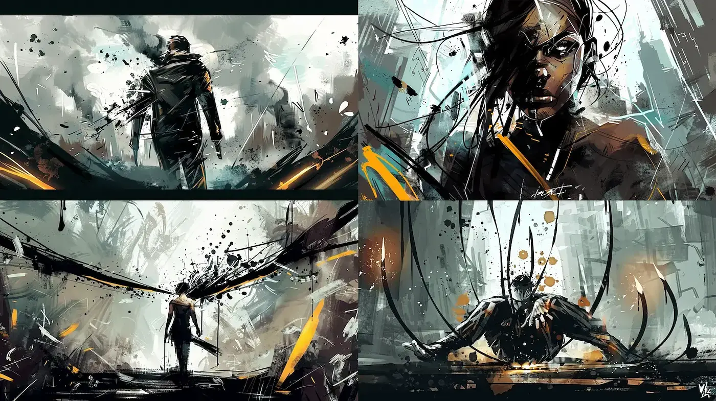 Dynamic Abstract Style with Futuristic Elements and a Dramatic Mood - Midjourney sref style