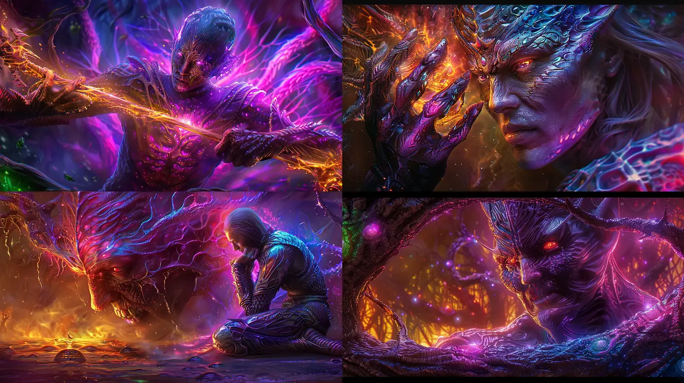 Ethereal Neon Fantasy: A Fusion of Vivid Colors and Surreal Forms - Midjourney sref style