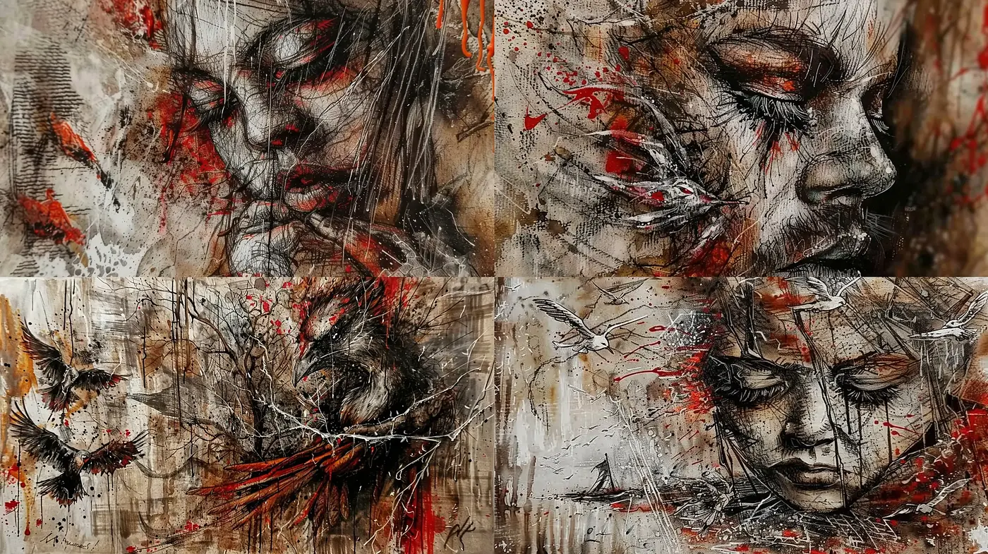 Abstract Expressive Portraiture with Vibrant Splashes - Midjourney sref style