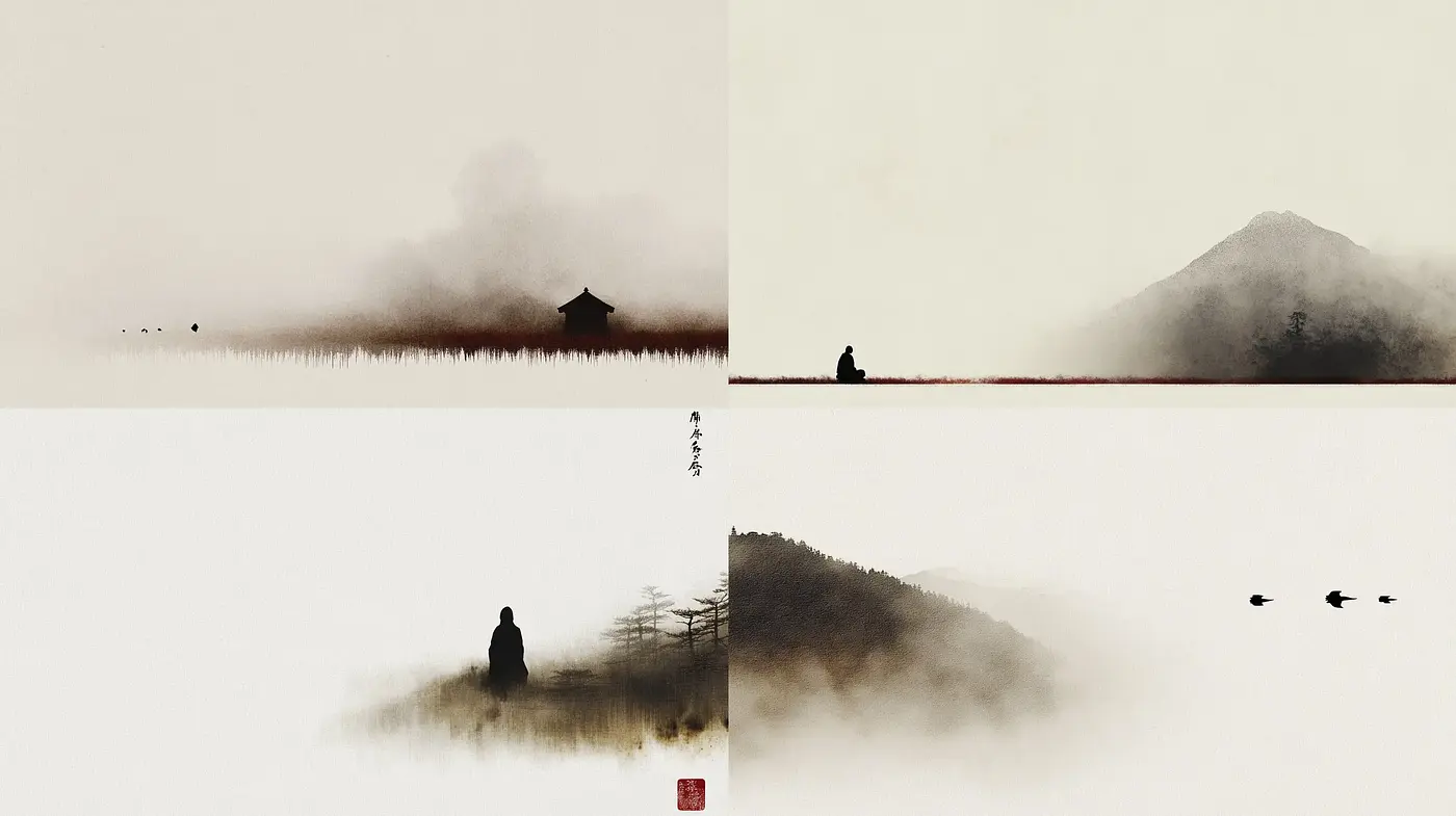 Misty Monochromatic Elegance: A Homage to Traditional East Asian Ink Wash Painting - Midjourney sref style