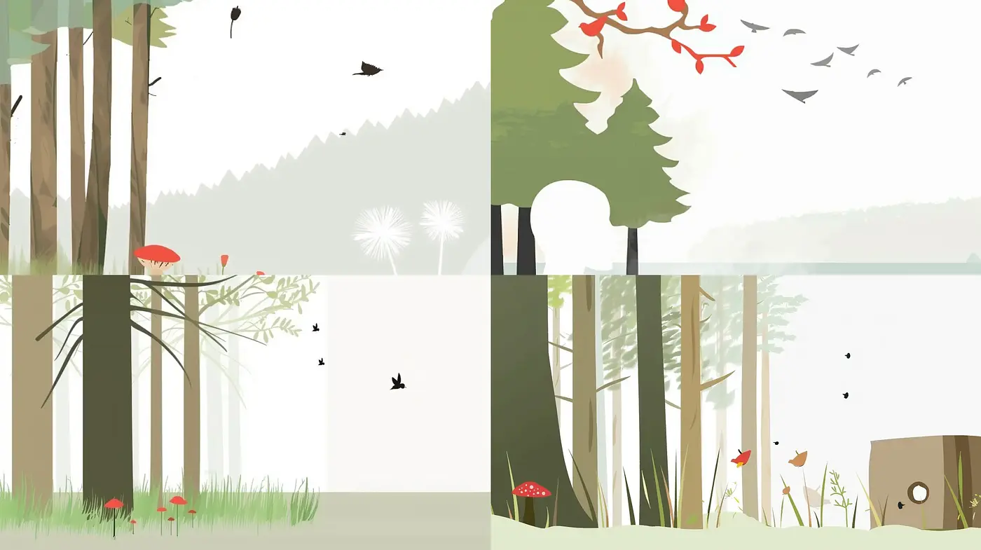 Tranquil Woodland Symphony in Harmonized Tones - Midjourney sref style