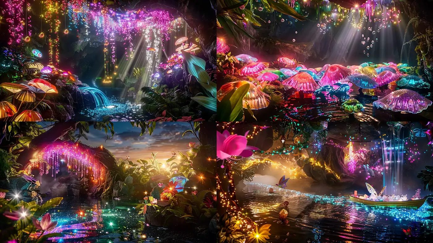 Luminous Enchanted Forests: A Fantastical Interpretation of Nature's Whimsy - Midjourney sref style