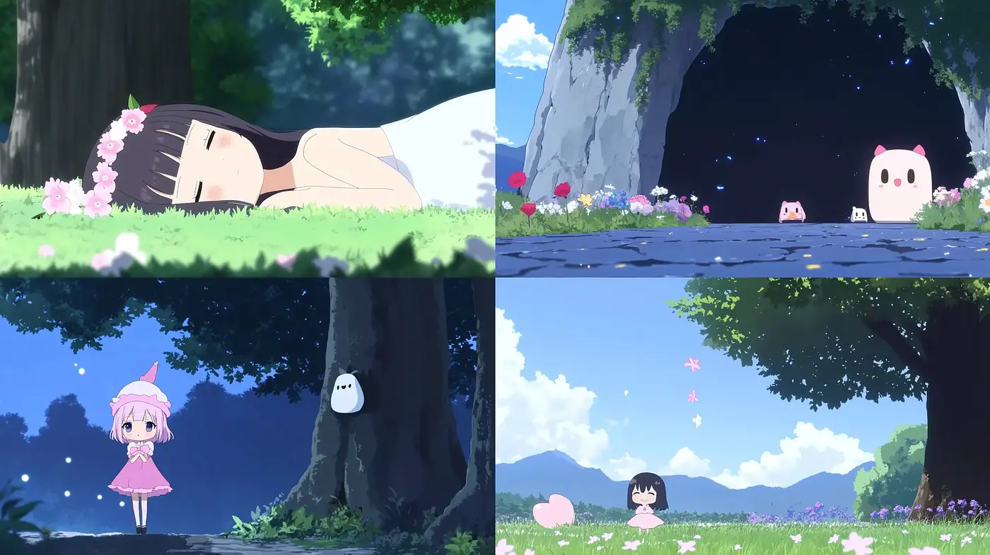 Serene Nature Embraced by Whimsical Anime Influence - Midjourney sref style