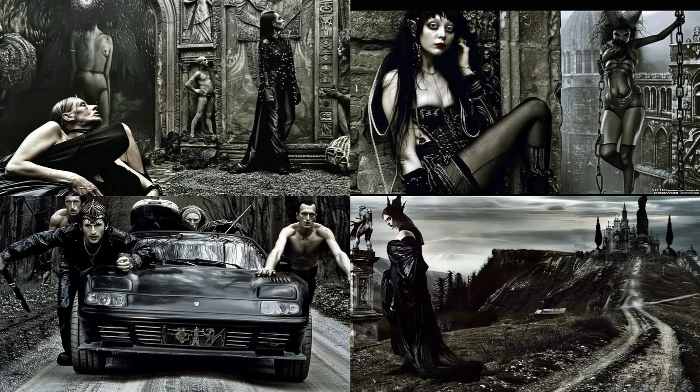 Gothic Elegance Meets Surreal Noir Fantasy - Midjourney sref style