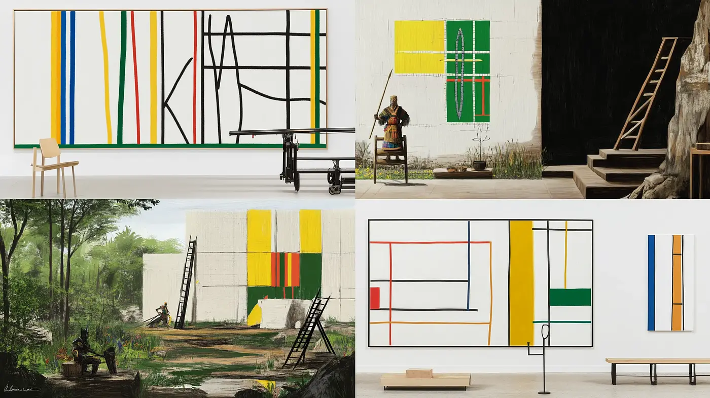 Abstract Geometrical Harmony: A Study in Mondrian's Influence and Modernist Aesthetics - Midjourney sref style
