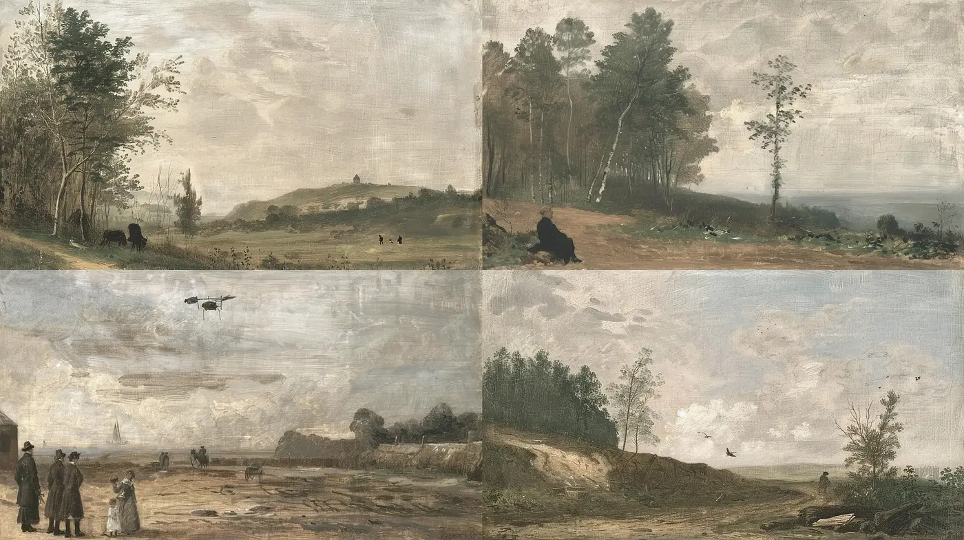 Subdued Pastoral Elegance: A Homage to 19th Century Landscape Paintings - Midjourney sref style