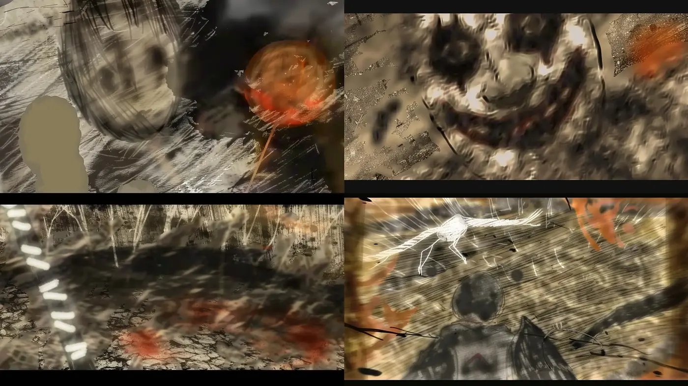 Abstract Chaos in Sepia Tones: A Study of Turmoil and Textural Complexity - Midjourney sref style