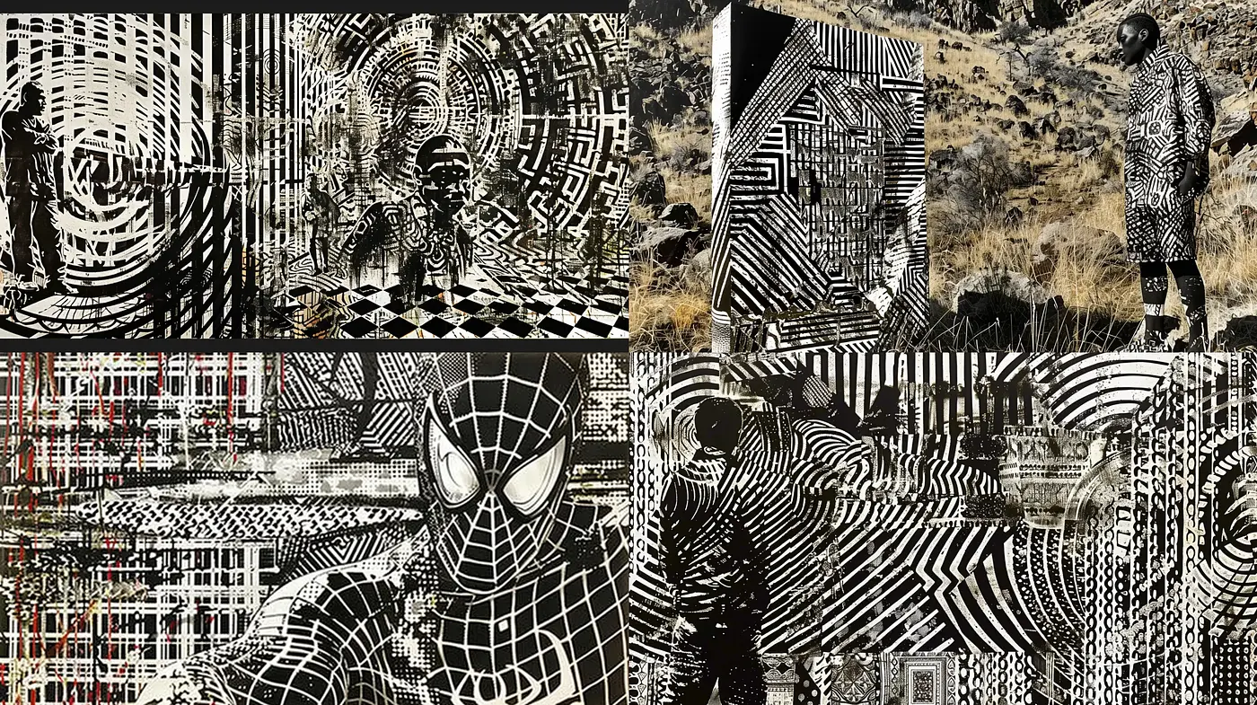 Monochromatic Op Art Inspired Visual Ensemble - Midjourney sref style