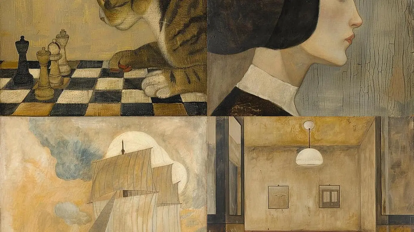 Retro Sepia Tones Meeting Modern Surrealism - Midjourney sref style