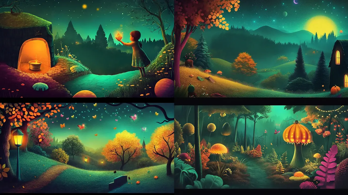 Enchanted Twilight Dreamscapes with Luminous Hues - Midjourney sref style