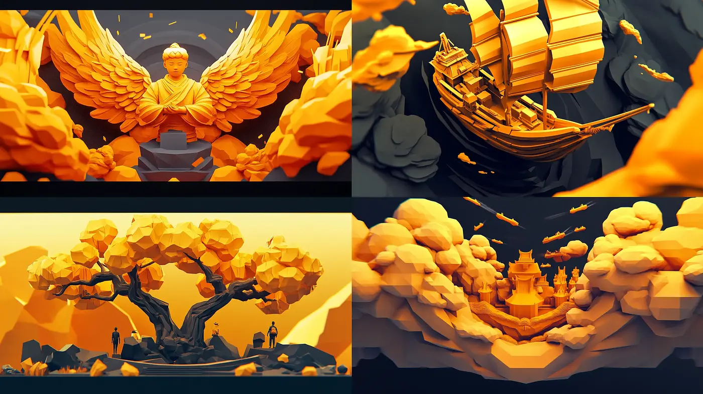 Monochromatic Amber Dreamscape with Sculptural Forms - Midjourney sref style