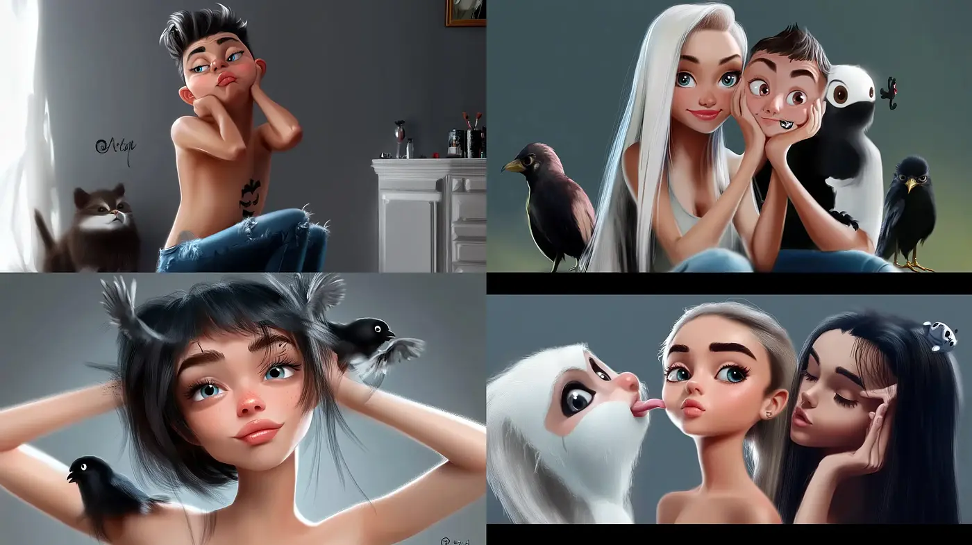 Whimsical Caricature Fusion with Soft Textures and Contrasted Muted Tones - Midjourney sref style