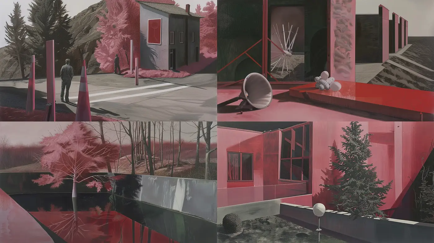 Surreal Rouge Dreamscape: A Study in Monochromatic Harmony - Midjourney sref style