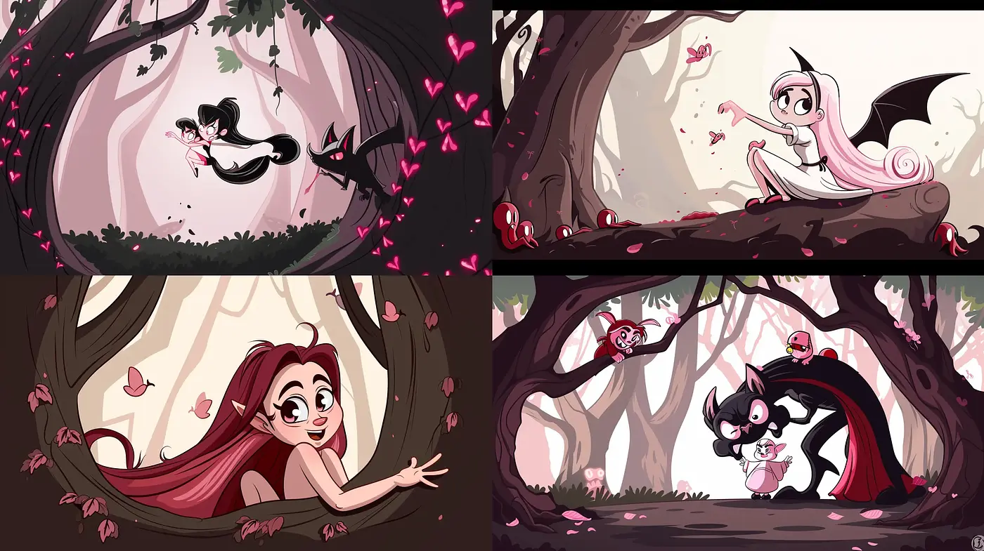 Enchanted Whimsy: A Playful Dance of Color and Cartoon Fantasy - Midjourney sref style