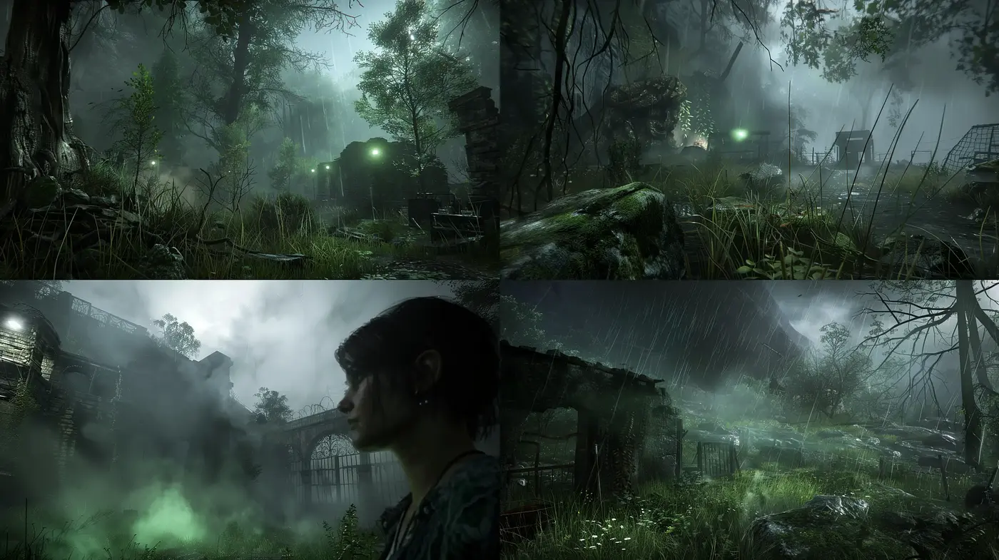 Melancholic Tones in Mist-Shrouded Verdant Landscapes - Midjourney sref style