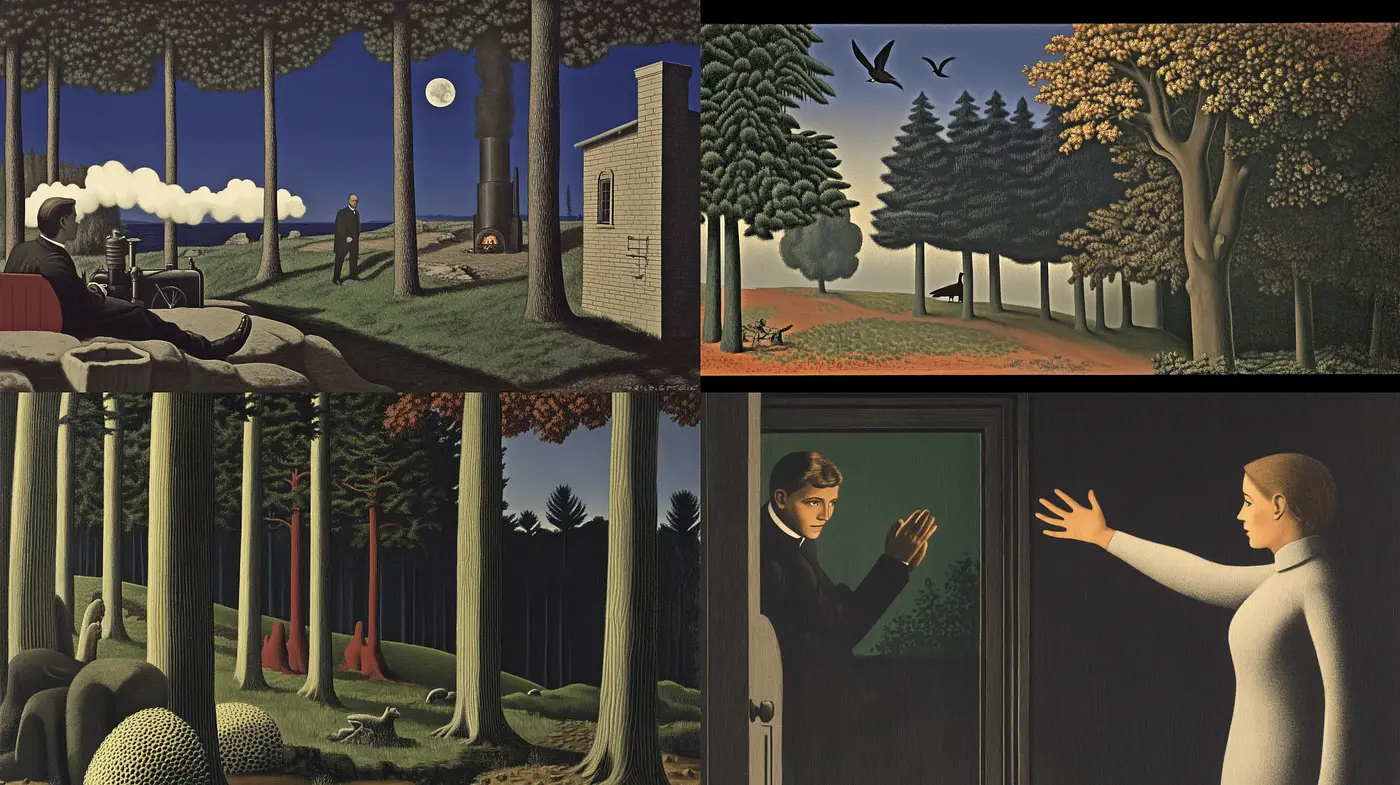 Enigmatic Serenity: A Fusion of Surrealist Landscapes and Magical Realism - Midjourney sref style