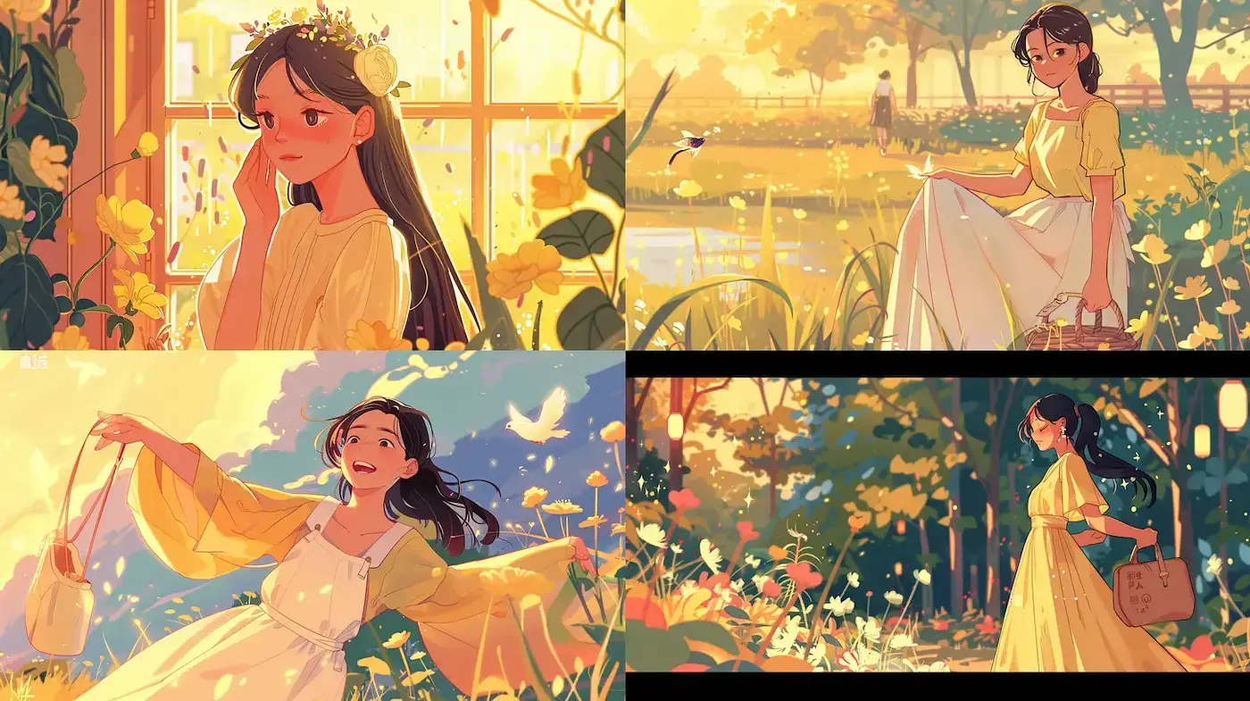Whimsical and Radiant Illustrations Capturing a Serene Floral Atmosphere - Midjourney sref style