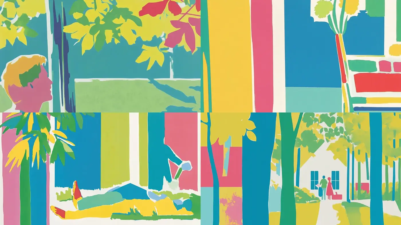Sun-Washed Pastels: A Homage to Mid-Century Modern Simplicity and Nature - Midjourney sref style