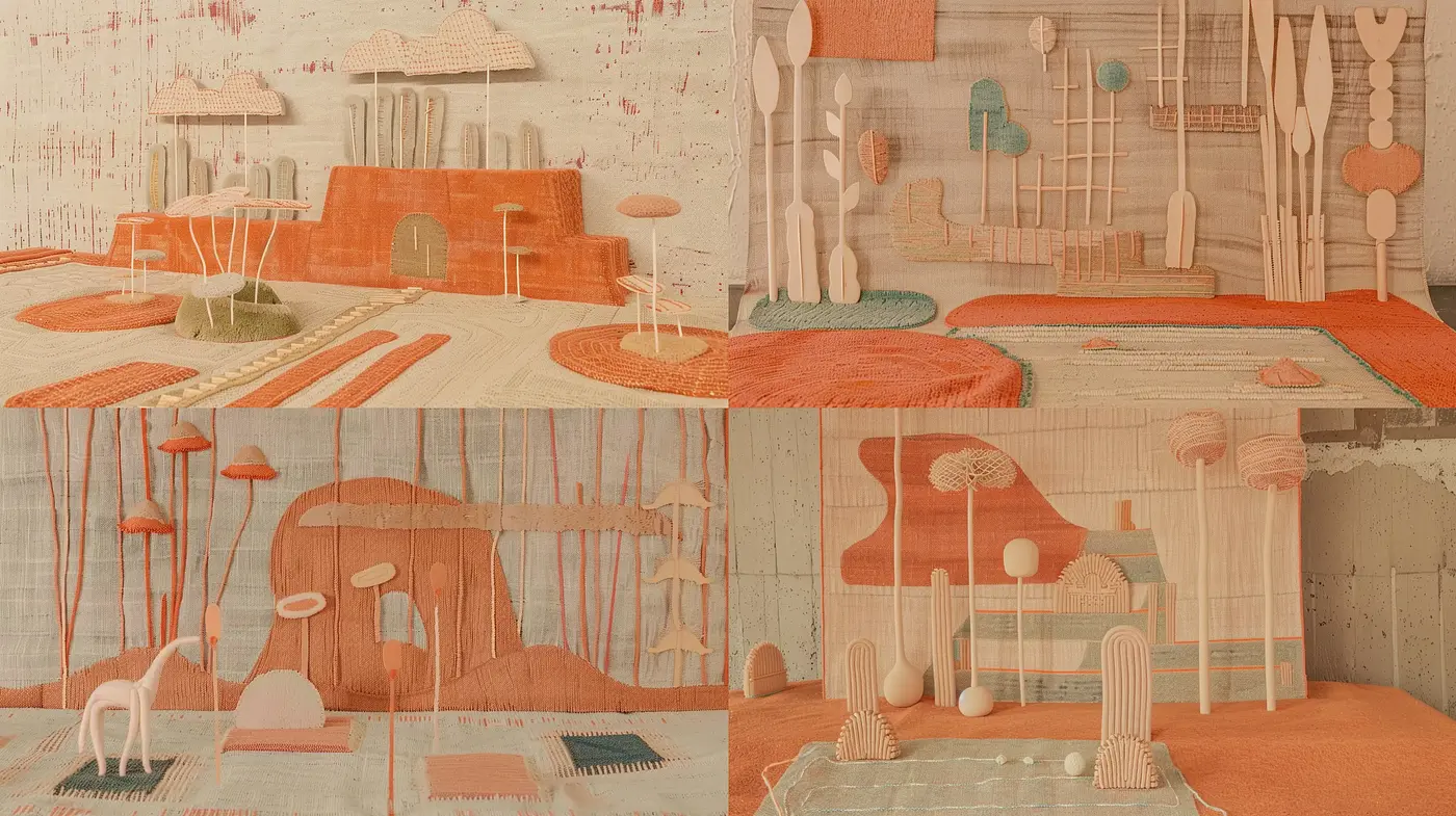 Warm Toned Textured Dreamscape with Abstract Geometric Forms - Midjourney sref style