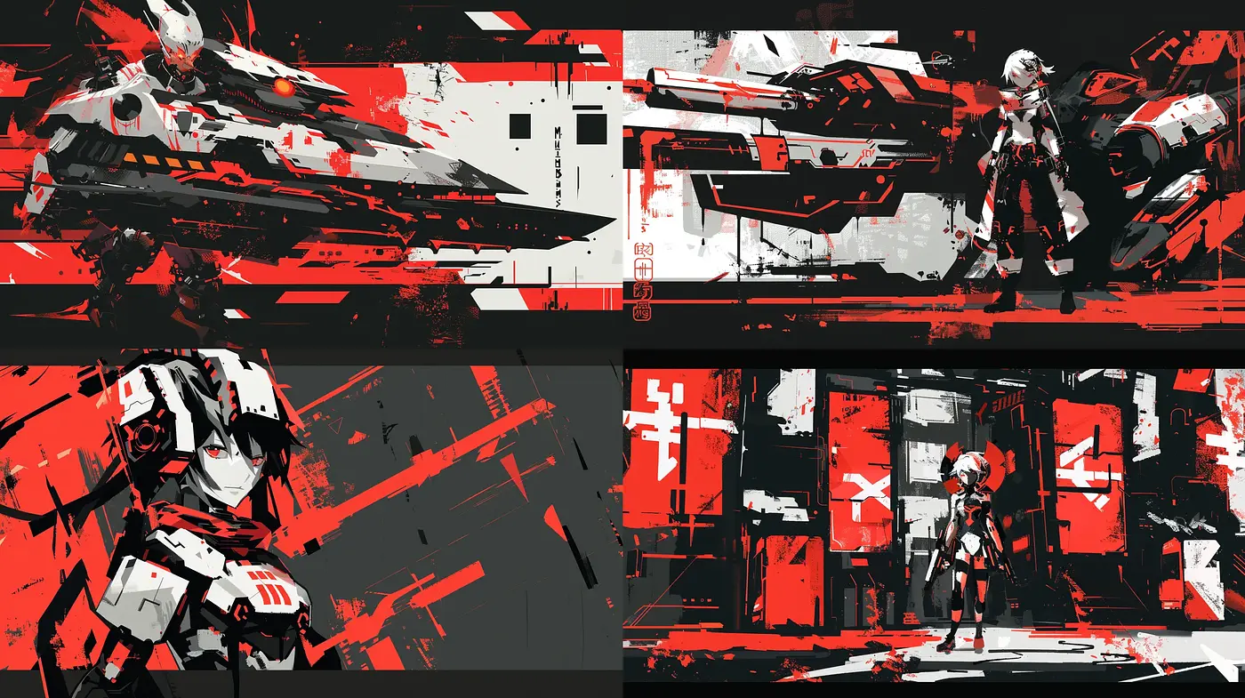 Futuristic Dystopian Vignettes with a Bold Red and Black Contrast - Midjourney sref style