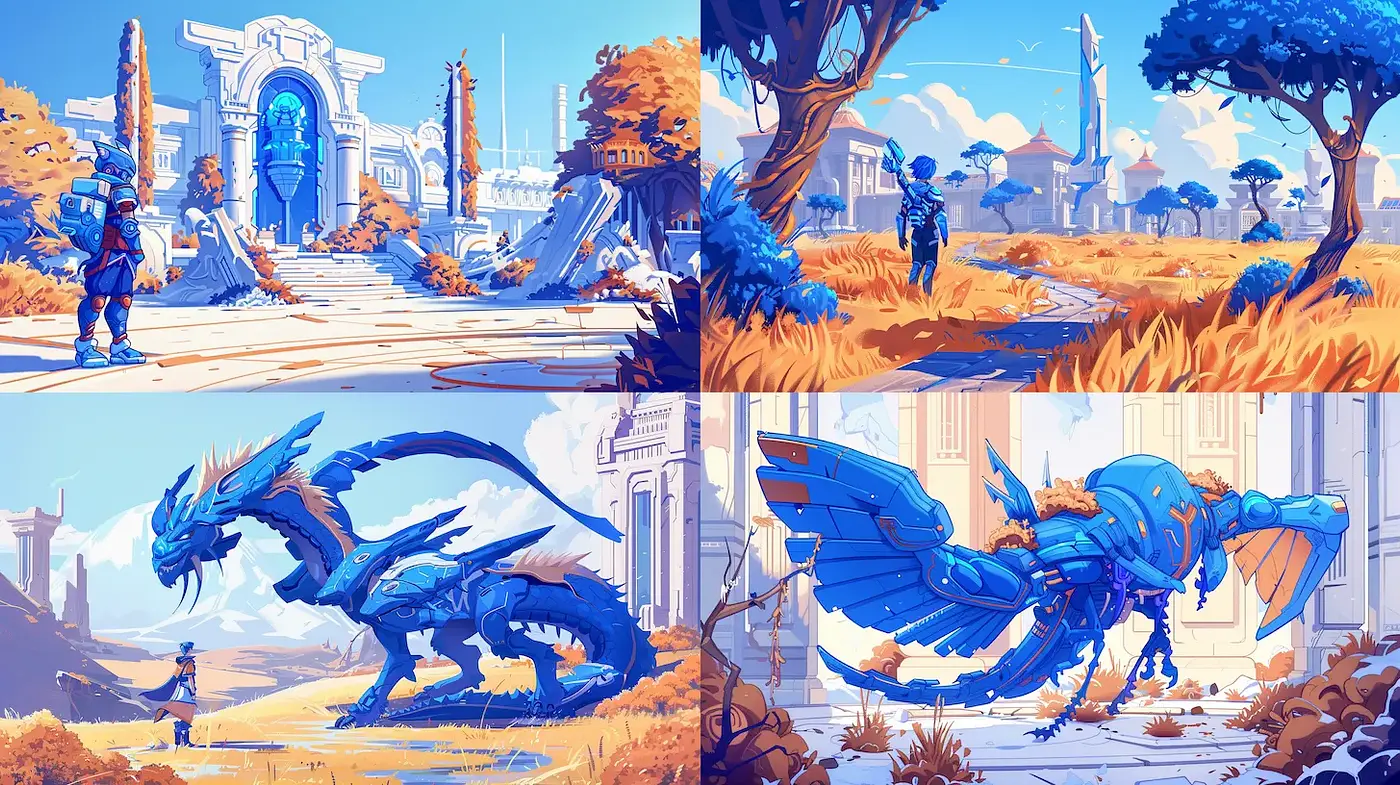 Futuristic Fantasy Landscapes with a Vibrant Color Palette - Midjourney sref style