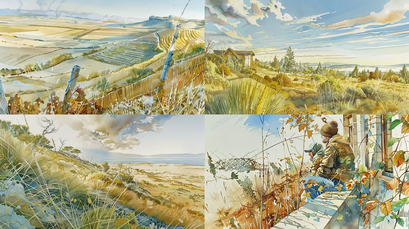Rustic Elegance: A Harmonious Blend of Pastoral Scenes and Soft Tones in Watercolor Technique - Midjourney sref style