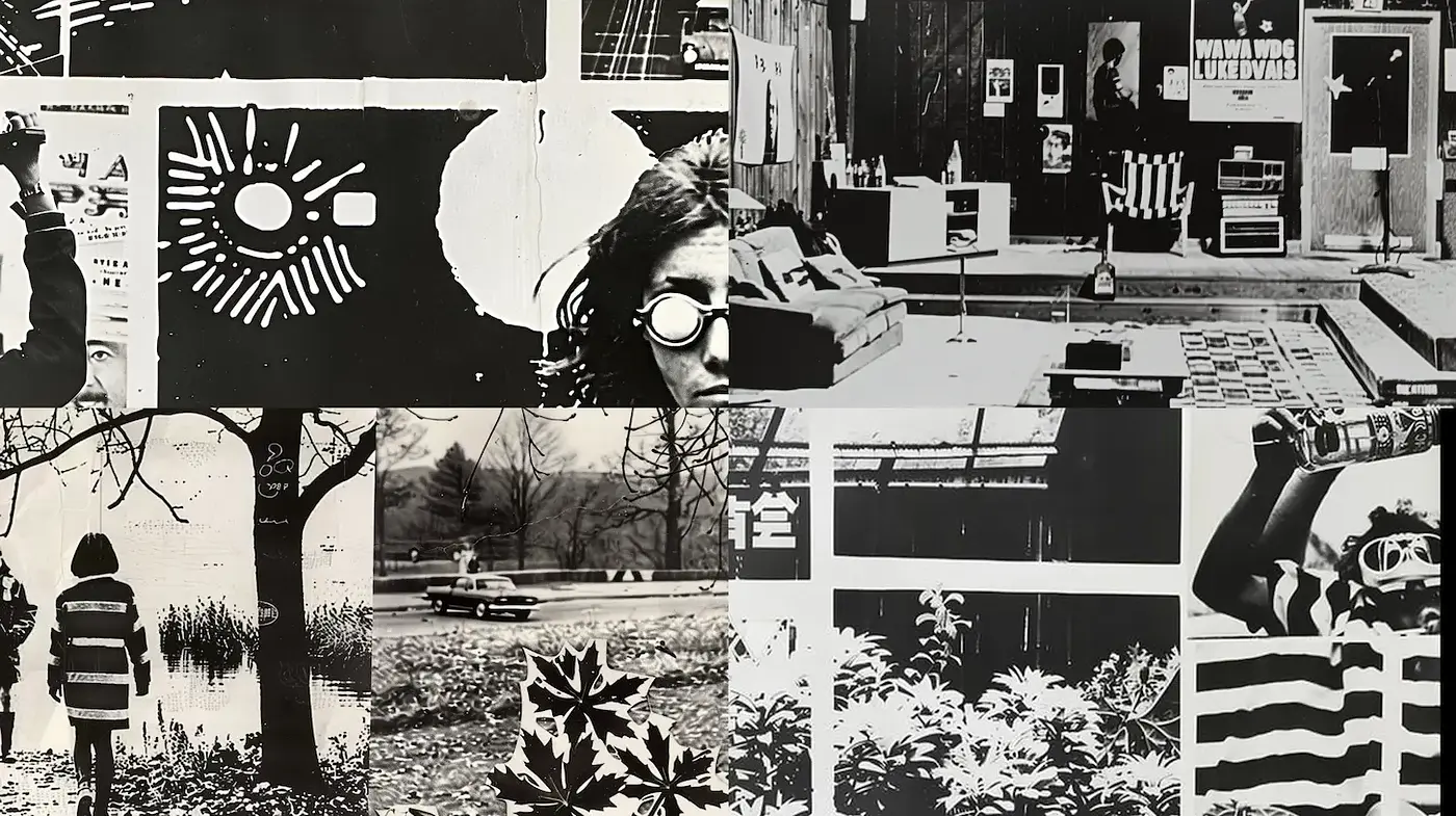 Retro-inspired collage with strong graphic contrast and nostalgic undertones - Midjourney sref style