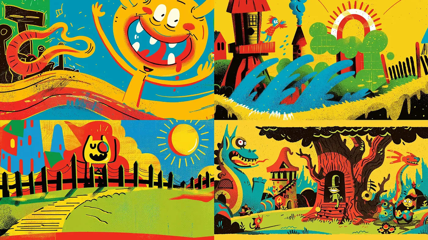 Lively Expressionist Cartoon Fusion with a Retro Punch - Midjourney sref style