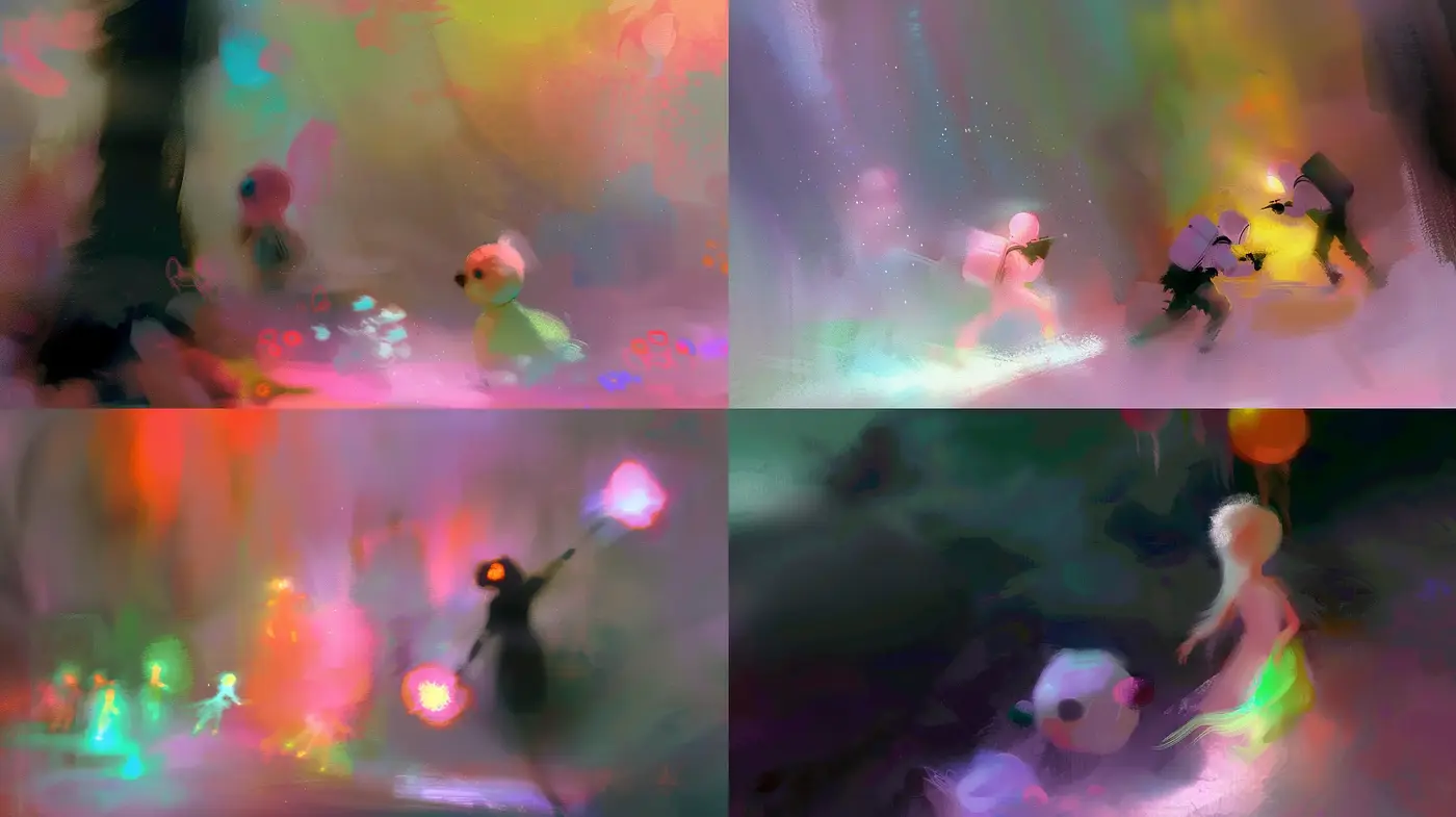 Ethereal Dreamscapes: A Fusion of Blurred Impressions and Vibrant Luminescence - Midjourney sref style