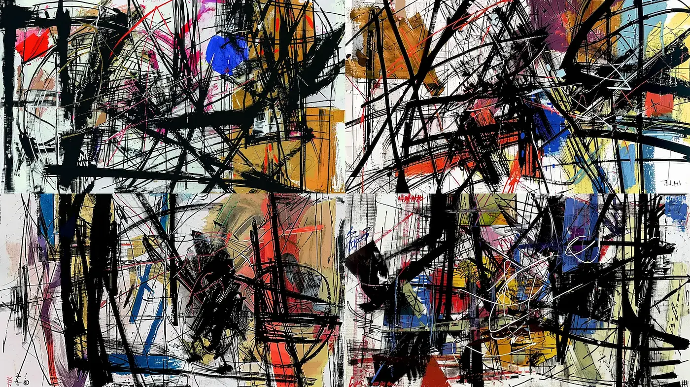Dynamic Abstract Expressionism with Bold Contrasts and Energetic Lines - Midjourney sref style