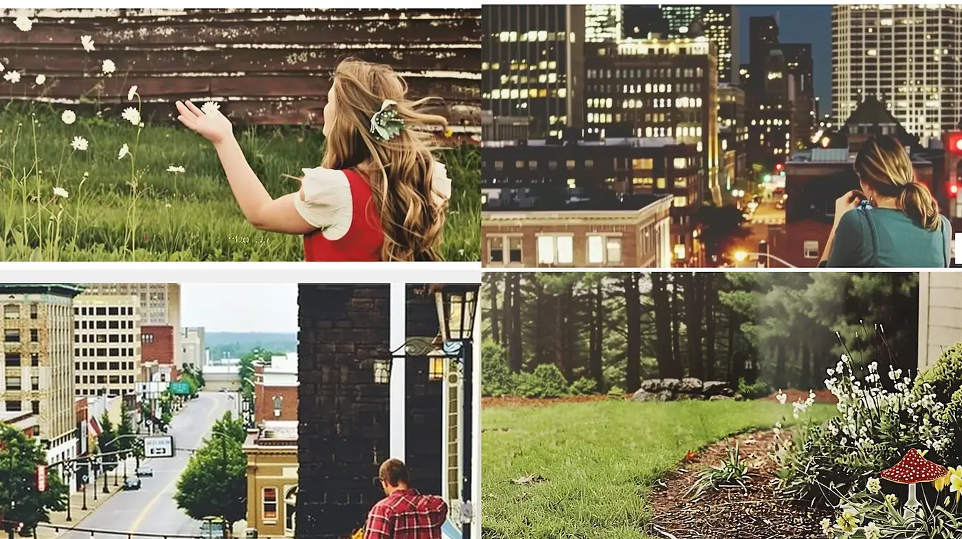 Intricate Blend of Nostalgic Imagery with Urban and Natural Elements - Midjourney sref style