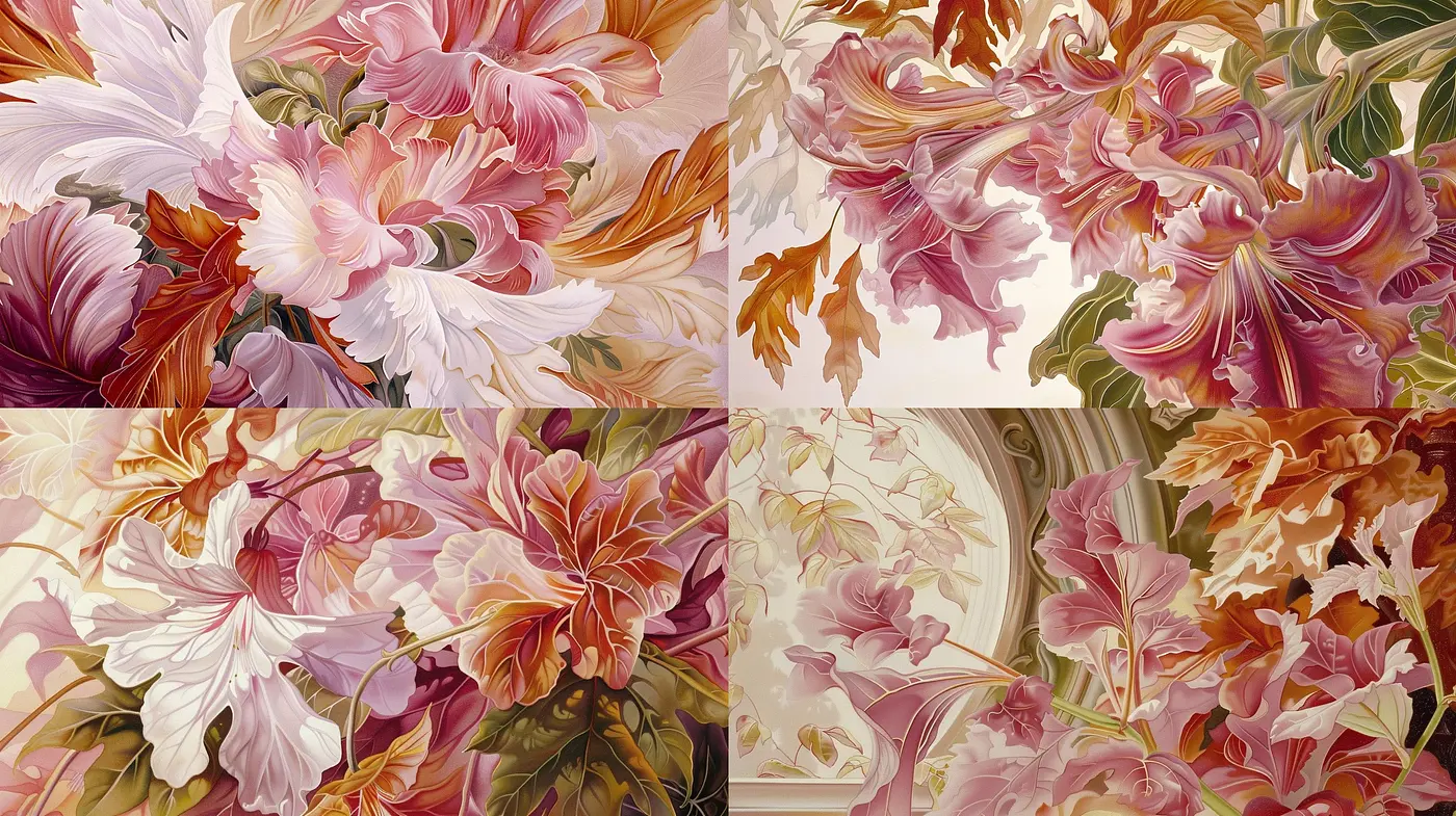 Ethereal Florals: A Study of Stylized Botanical Harmony in Pastel Hues - Midjourney sref style