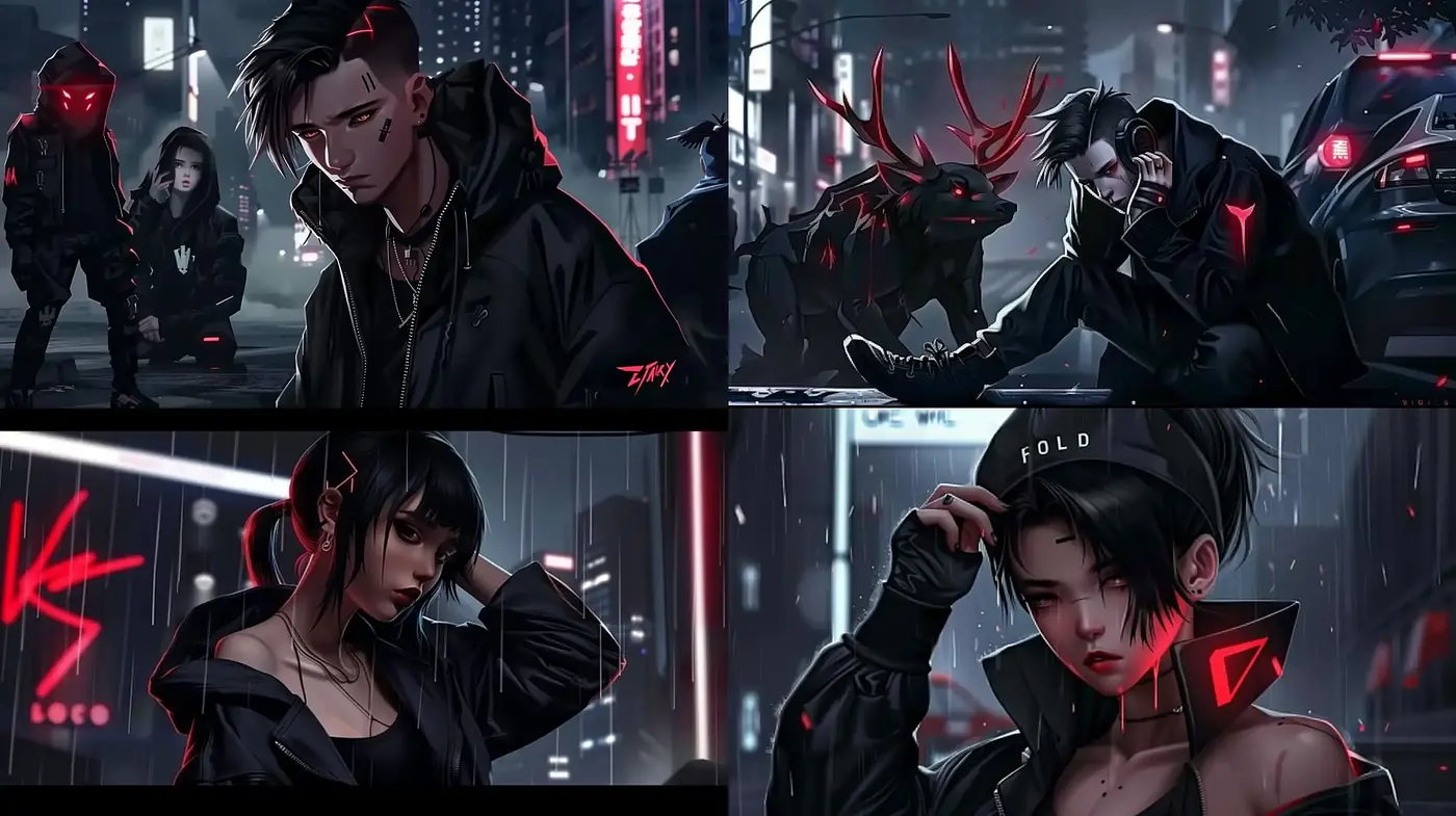 Cyberpunk Neon Nocturne: A Digital Fusion of Urban Futurism and Edgy Anime Portraiture - Midjourney sref style
