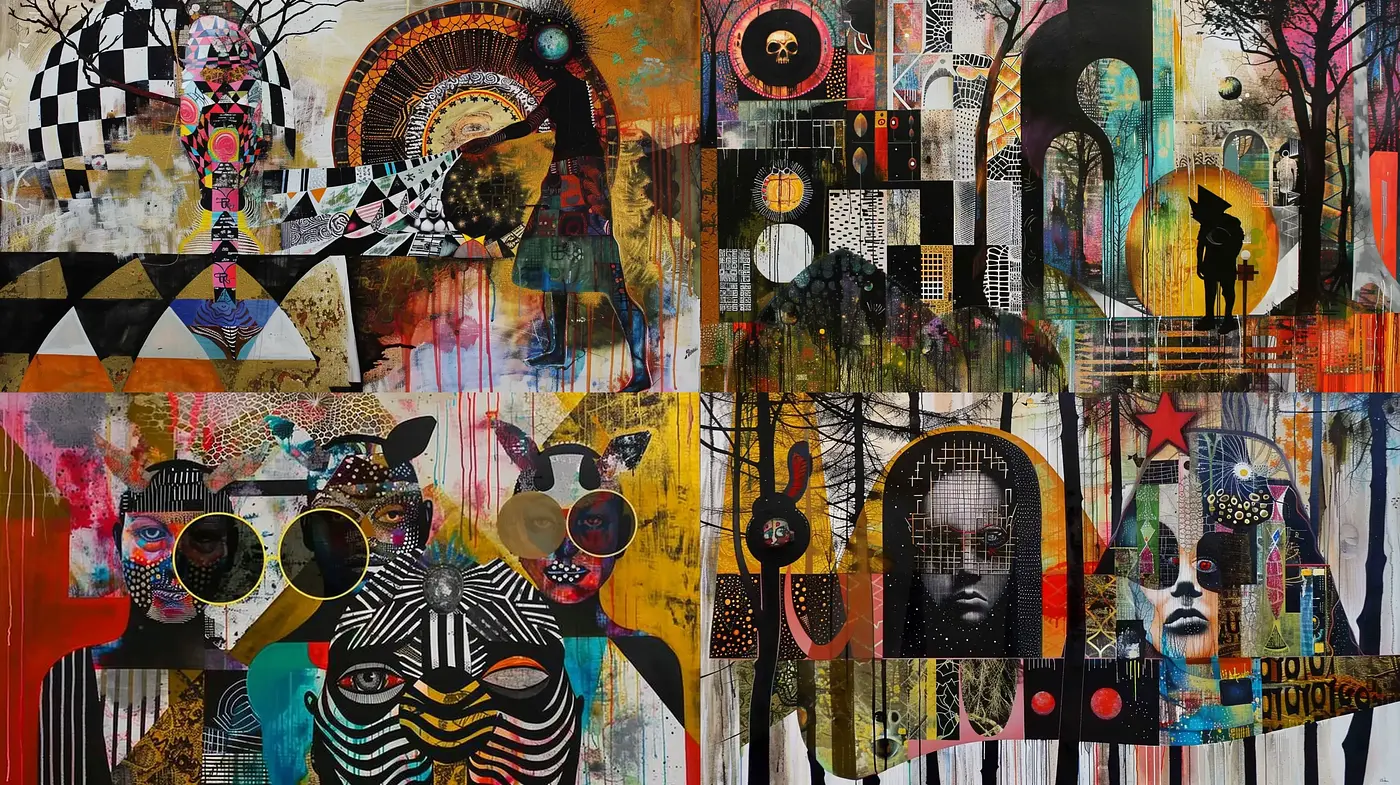 Eclectic Tapestry of Abstract Expressionism and Cultural Motifs - Midjourney sref style